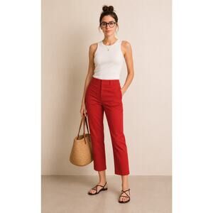 Theory 4 High Rise Moleskin Cotton Twill Pants $298 Cropped Trousers Red NEW!
